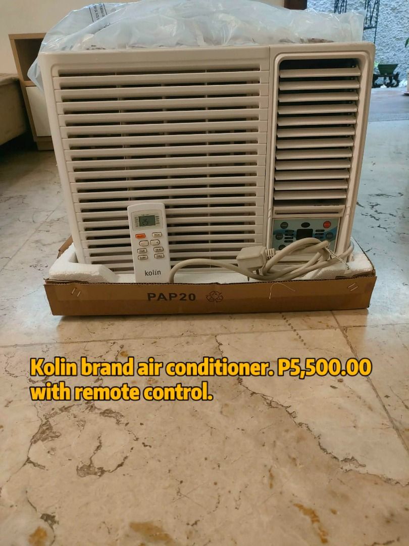 Kolin Window Type Air Conditioner KAG-80HRE4 (Category: Air Conditioning and Heating) located in Caloocan City. Submitted by rise-edge (Listing ID 1461302153, Image 1). Description: - Kolin Window Type Air Conditioner - Model: KAG-80HRE4 - Cooling Capacity: 8,100 kcal/h - Power: 230 VAC, 60 Hz - Refrigerant: R-410A - Dimensions: 450x580x350 mm - Condition: Brand new, in original packaging with styrofoam - Availability: Ready for pickup.