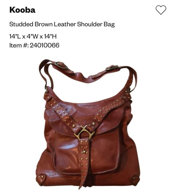 Kooba USA leather brown studs bag (Category: Shoulder Bags) located in Marikina City. Submitted by minimalistmanila (Listing ID 1461132198, Image 1). Description: Genuine Kooba caramel brown shoulder bag purchased in Florida USA. Size is M/L. Heavy duty as made from real leather with metal studs. Funky style. Invest in a good heavy duty bag now. -Needs cleaning as kept in storage. Get this now!.