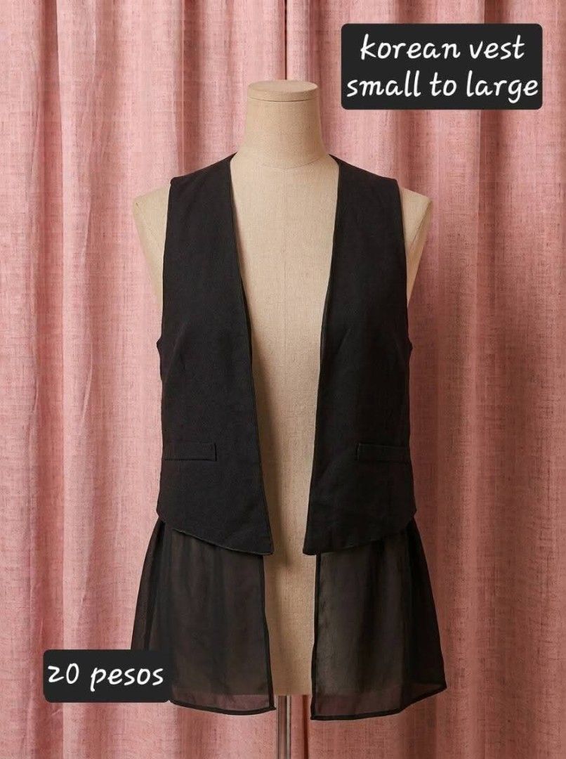Korean vest (Category: Vests) located in Makati City. Submitted by kathnkeyonlineshop (Listing ID 1461284768, Image 1). Description: Actual Pictures, Payment and Condition is stated in the photo Magabasa po ng maigi! Items can be Brandnew, unused or slighly used! Lahat ng description nasa photo na. Sa mga preloved ukay manage your expectations okay. Meetup or delivery are available DM TO MINE.