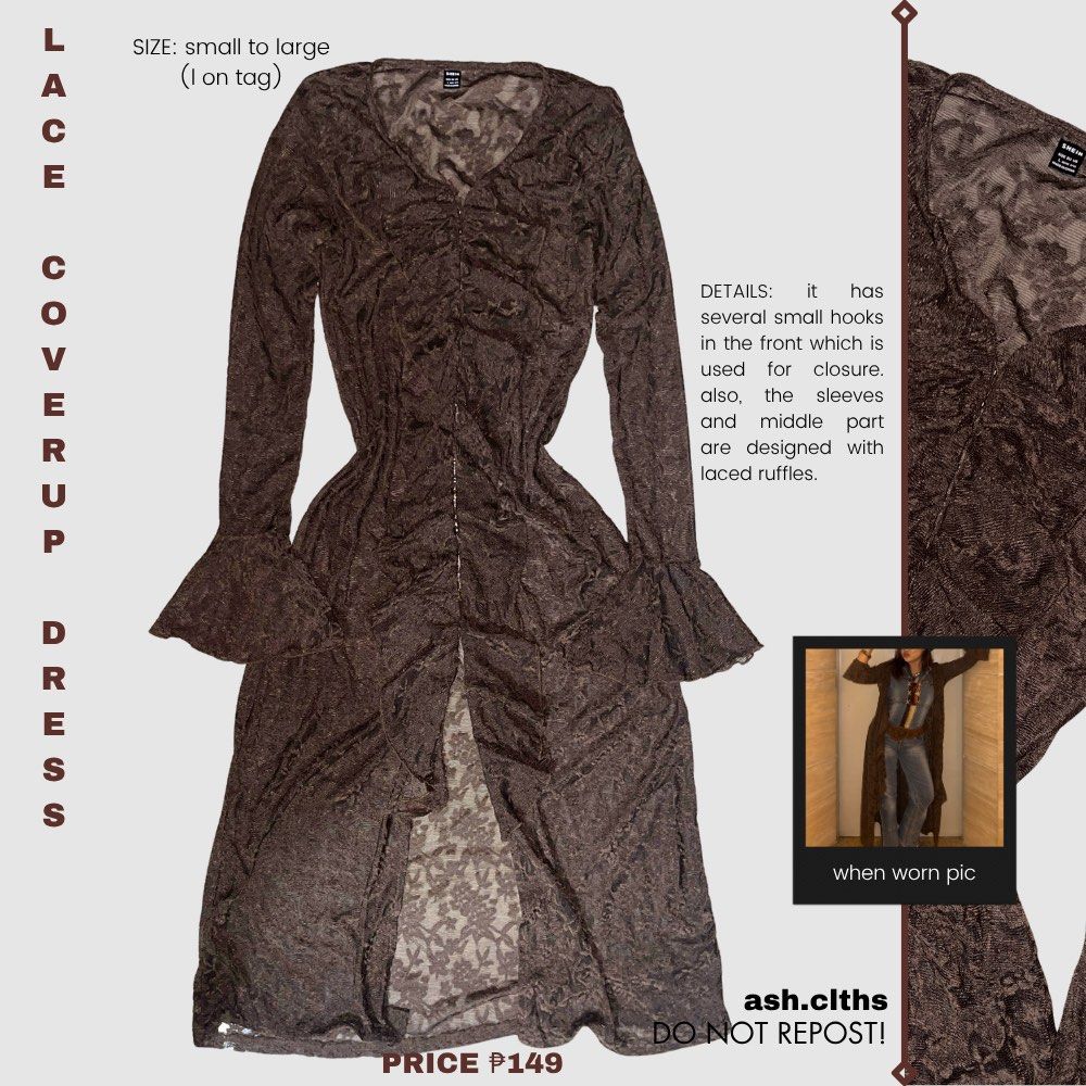 lace coverup dress (Category: Dresses) located in Taguig. Submitted by lorelei_333 (Listing ID 1461241413, Image 1). Description: location: taguig city payment: gcash or maribank • no flaws at all • rfs: decluttering clothes to have more space in my closet! ✧.