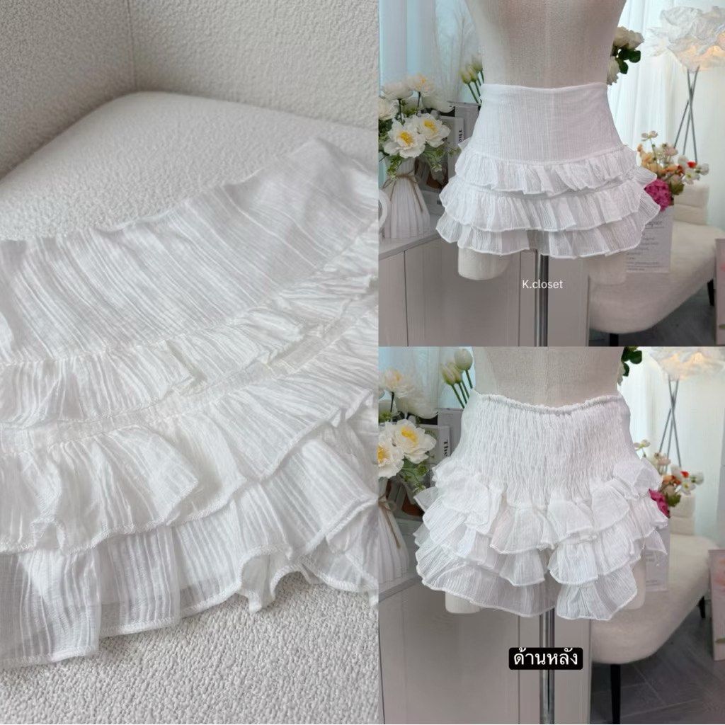 Layered short with ruffles / ruffles short (Category: Skirts) located in Caloocan City. Submitted by tomieeeeee (Listing ID 1461158380, Image 3). Description: - size M to L - brand new. never been used - white color.