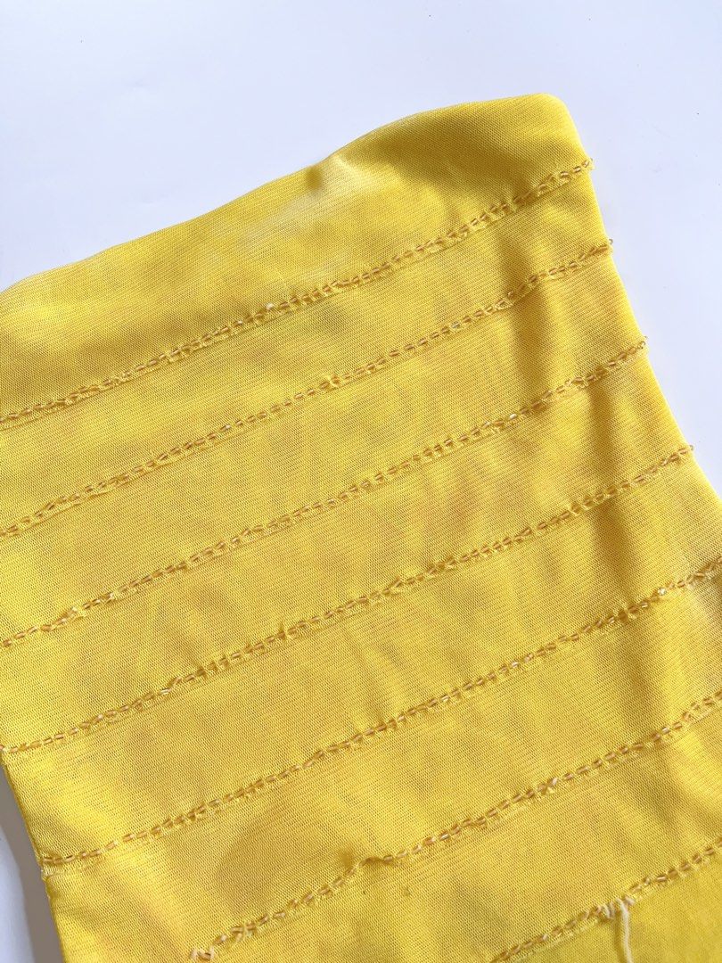 Lemon Yellow Fitted Beaded Bandeau Top (Category: Others Tops) located in Lianga. Submitted by preyala (Listing ID 1461256657, Image 3). Description: Lemon Yellow Fitted Beaded Bandeau Top Bust: 28-31 Length: 15 -Slight discoloration Mine 250 Grab 280 Grabbing ends at 10:00 PM (today).