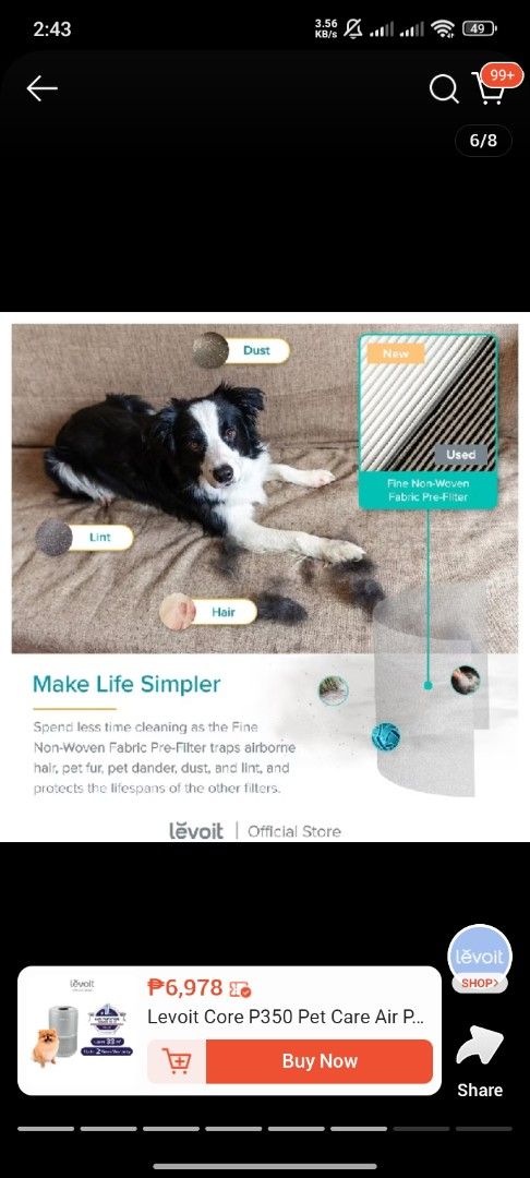 Levoit Care P350 Pet Care Air Purifier (Category: Air Purifiers & Dehumidifiers) located in Caloocan City. Submitted by am16. (Listing ID 1461179965, Image 2). Description: Only used for about a month and in perfect condition - Perfect for pet owners: Captures airborne hair, fur, dander, and dust. - Eliminates odors: Special filter keeps your home smelling fresh. - Quiet operation: Won't disturb your sleep. - Pet lock feature: Designed with your 