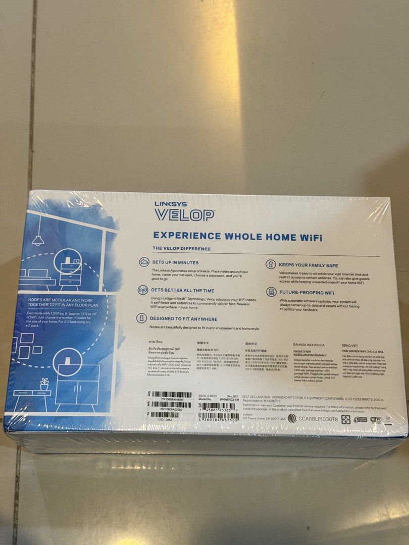 Linksys Velop AC2600 Whole Home WiFi System (Category: Office & Business Technology) located in Taguig. Submitted by geewoni (Listing ID 1461186354, Image 3). Description: SEALED BNEW - Linksys Velop AC2600 WiFi System - Includes 2 nodes - Covers up to 3000 sq ft - Ideal for 2-3 bedroom homes - Dual-band WiFi - Easy setup via mobile app.