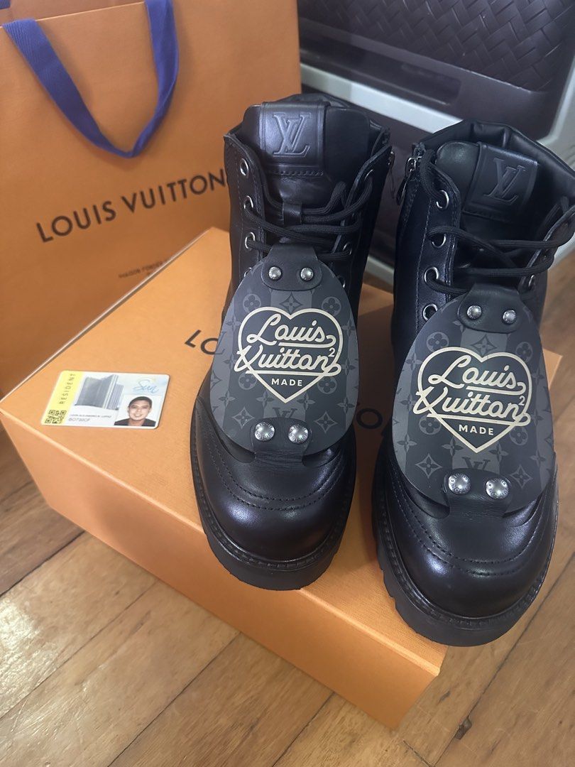 Louis Vuitton Oberkampf Ankle Boot LV² x Nigo (Category: Boots) located in Quezon City. Submitted by _legitAF (Listing ID 1461168743, Image 2). Description: For sale only!! Limited Edition Louis Vuitton LV² x Nigo Oberkampf Ankle Boot LV8 (Fits 9-10US) Retails around 120k 9.2/10 Condition Complete Inclusions Authentic Money back!! Meet up preferably in Sun Residences Condo, QC area.