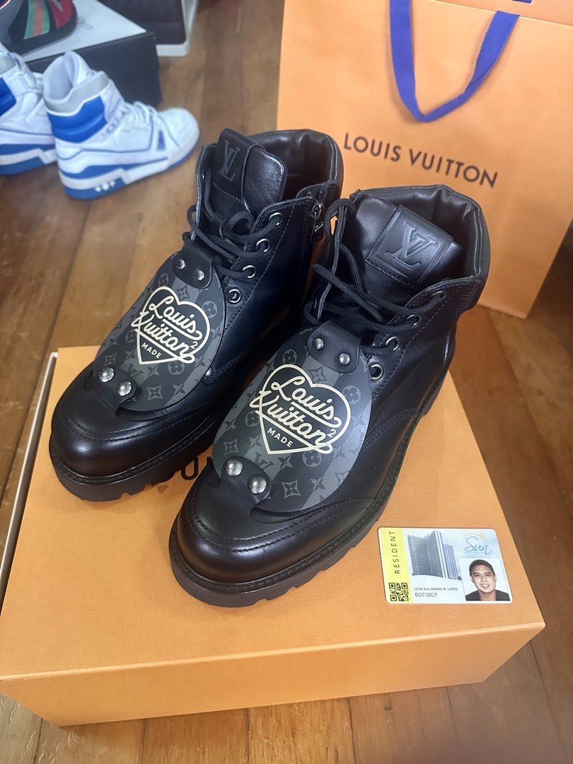Louis Vuitton Oberkampf Ankle Boot LV² x Nigo (Category: Boots) located in Quezon City. Submitted by _legitAF (Listing ID 1461168743, Image 3). Description: For sale only!! Limited Edition Louis Vuitton LV² x Nigo Oberkampf Ankle Boot LV8 (Fits 9-10US) Retails around 120k 9.2/10 Condition Complete Inclusions Authentic Money back!! Meet up preferably in Sun Residences Condo, QC area.
