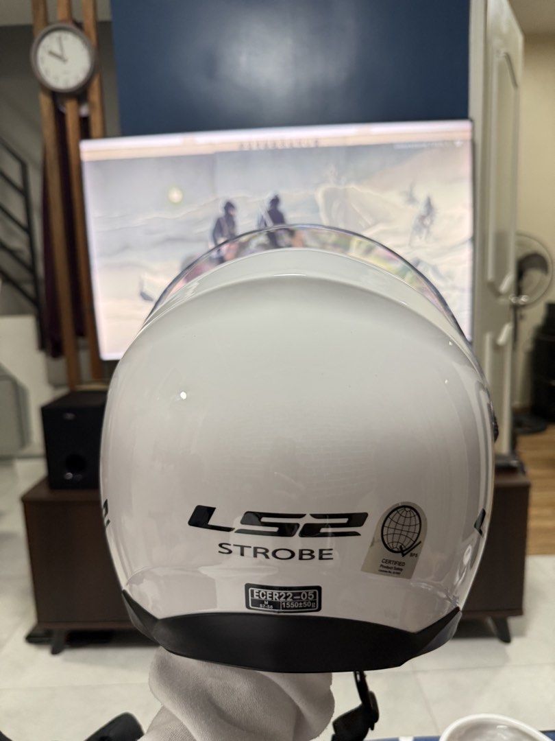 LS2 Strobe Helmet Modular🏍️ (Category: Helmets and other Riding Gears) located in Paranaque City. Submitted by ica.hbrn (Listing ID 1461280692, Image 2). Description: FOR SALE: LS2 Strobe Helmet 🏍️ Brand: LS2 Model: Strobe Size: Medium (57–58 cm) Certification: ECE R22-05 Weight: 1550 ± 50 g Condition: Good condition, see photos Color: White .