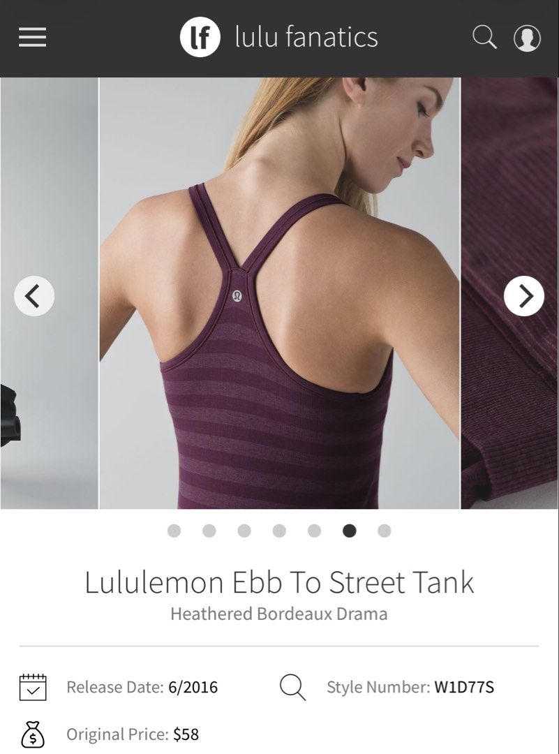 Lululemon Ebb To Street Tank (Category: Activewear) located in Los Banos. Submitted by darlingg01 (Listing ID 1461126698, Image 1). Description: Dot 6.