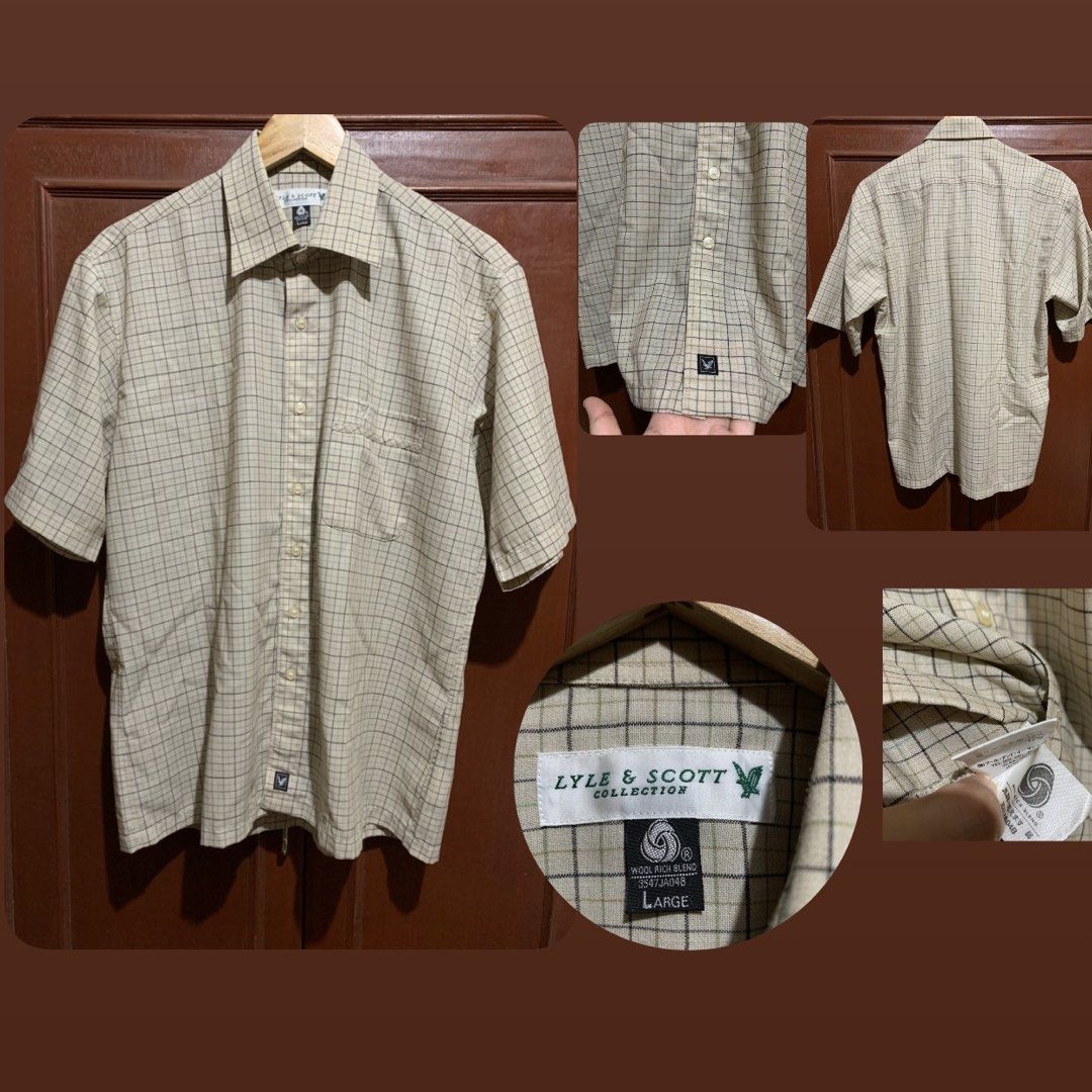 LYLE & SCOTT Beige Checkered Button Down Polo (Category: Tshirts & Polo Shirts ) located in San Pablo. Submitted by candyloved.luxe (Listing ID 1461212890, Image 1). Description: guaranteed authentic like new HQ chest pocket Bust: 44 Waist: 44 Length: 28.