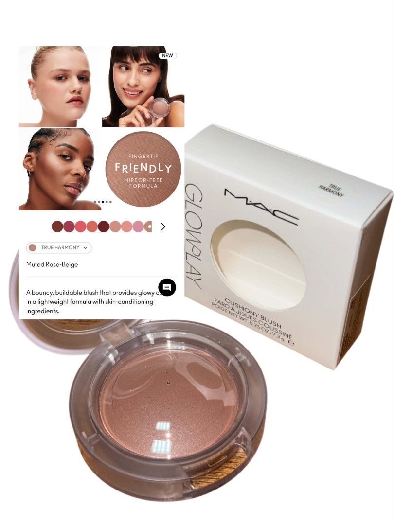 MAC Glow Play - True Harmony Blush (Category: Makeup) located in Manila. Submitted by misknifer (Listing ID 1461183662, Image 1). Description: ANTI BLUSH- MAC Glow Play Cushiony Blush - Shade: True Harmony (muted rose-beige) - Formula: Bouncy, buildable, lightweight - Finish: Glowy - Features: Contains skin-conditioning ingredients - Condition: BRAND NEW .