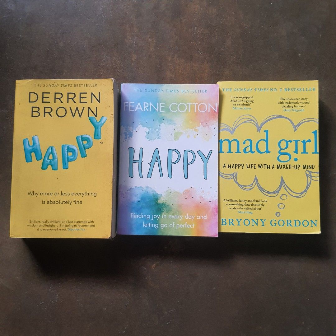 Mad Girl, Happy, Happy (Category: Storybooks) located in Tarlac. Submitted by jajubells (Listing ID 1461193255, Image 1). Description: - Sunday Times Bestselling books. - Titles: 'Mad Girl' by Bryony Gordon, 'Happy' by Fearne Cotton, 'Happy' by Derren Brown. - Focus: Happiness and self-improvement. - Condition: Pages are clean and well-preserved. - Perfect for readers seeking inspiration and personal growth. 250 each 700 if all..