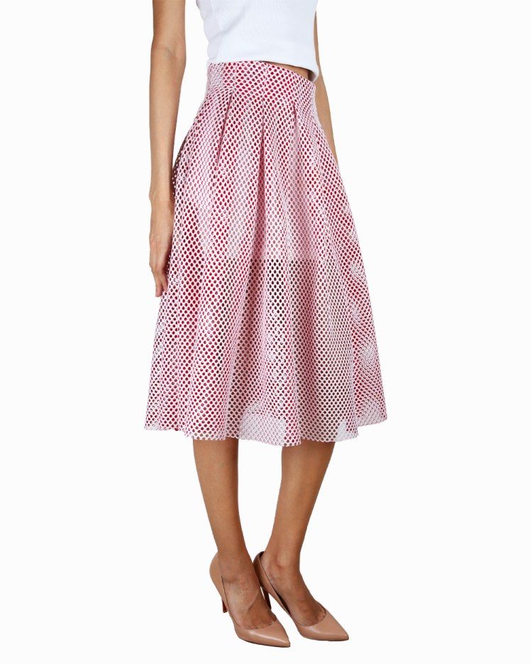 Maje Openwork Pink Knitted Midi Skirt (Category: Skirts) located in Cebu City. Submitted by stylingtrends.coll (Listing ID 1461183784, Image 3). Description: - Pink midi skirt with a stylish knit overlay. - Openwork pattern - Flattering pleated design. Waist: 28-29.