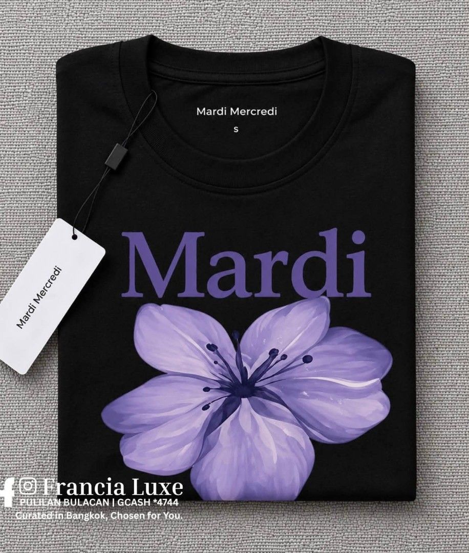 Mardi Mercredi T-shirt (Category: Shirts) located in Bulacan. Submitted by imrolene (Listing ID 1461179381, Image 3). Description: - Brand New - Limited stock - Available in Black and White - Features stylish floral prints - Sizes available: S, M, L, XL - We deliver Nationwide.