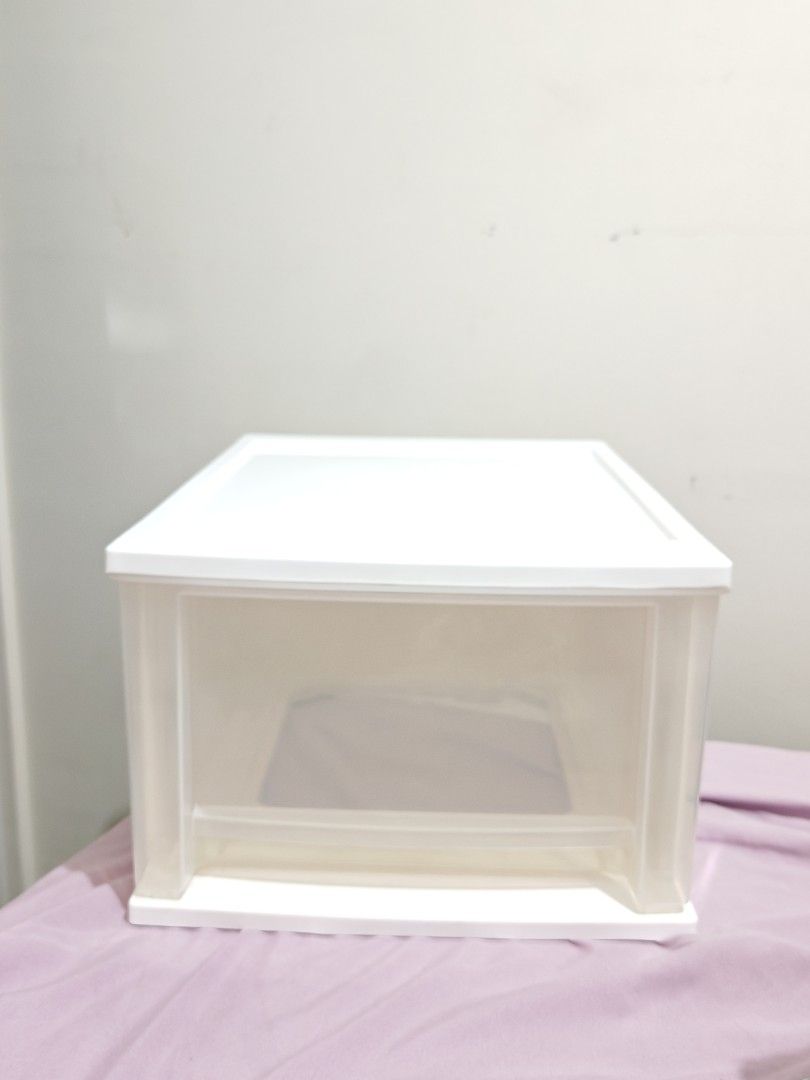Megabox White Plastic Storage Drawer Organizer (Category: Storage Boxes & Baskets) located in Makati City. Submitted by erine.dipity (Listing ID 1461265580, Image 1). Description: - removed the "megabox" sticker and removed sa plastic packaging since gagamitin sana, pero di kasya sa paglalagyang closet - Stackable clear plastic drawer - Perfect for organizing small items - Keeps your desk or vanity clutter-free - Easy to slide open and close - Ca