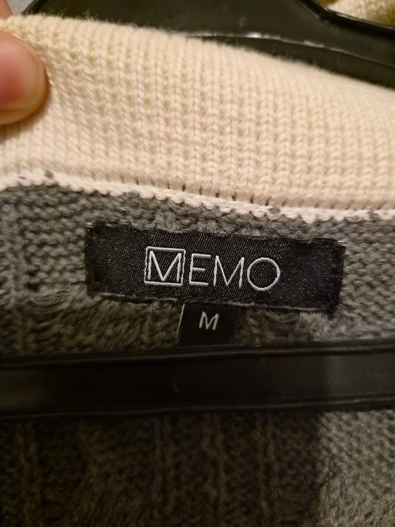 MEMO Sweater Vest (Category: Coats, Jackets and Outerwear) located in Taguig. Submitted by nikkiudelp (Listing ID 1461264470, Image 2). Description: - Grey cable knit sweater from MEMO - Cream trim details on collar and cuffs - Size M (fits M-L) - Soft and cozy material - Ideal for layering or wearing solo.