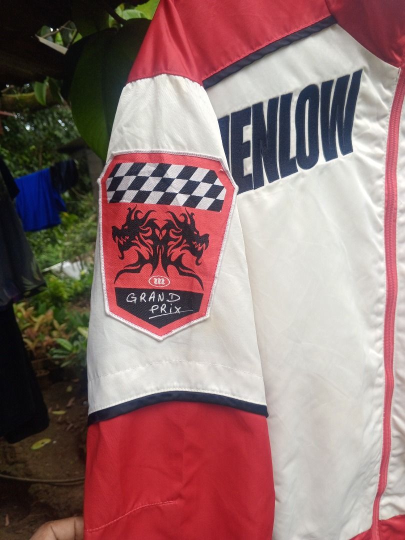 Menlow Racing Jacket (Category: Coats, Jackets and Outerwear) located in Caloocan City. Submitted by grandhorse-c5575b (Listing ID 1461223732, Image 2). Description: - 'Menlow Racing' text - Patches on sleeves - Red and white colorway - Zipper closure - Ideal for casual wear or racing enthusiasts.