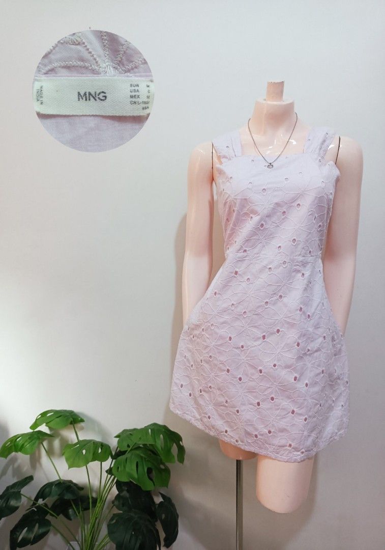 MNG Eyelet Mini Dress (Category: Dresses) located in Angeles City. Submitted by leichen57360 (Listing ID 1461211994, Image 1). Description: - Cute MNG mini dress - All-over eyelet pattern - Square neckline with thick straps - Flattering A-line silhouette - Ideal for sunny days - Versatile for styling up or down.