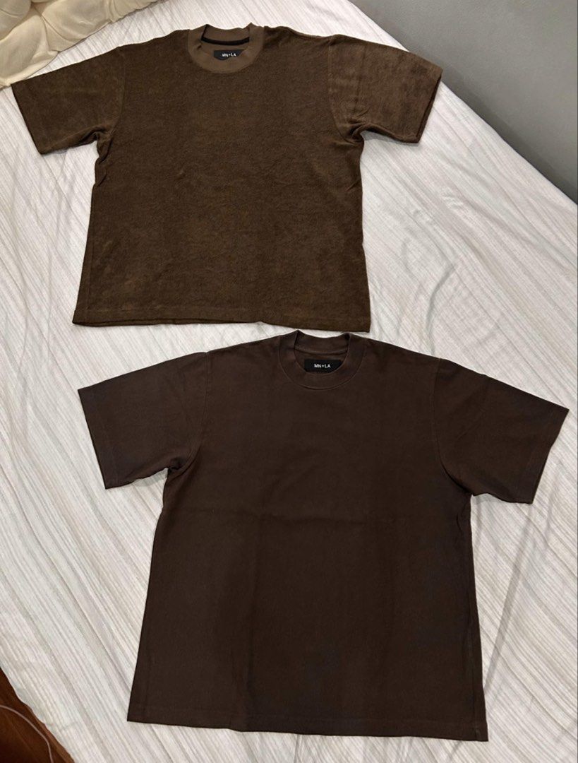 MN+LA Tees (Category: Tshirts & Polo Shirts ) located in Quezon City. Submitted by yaboiraf (Listing ID 1461143993, Image 2). Description: Brown Tee (Lower sa pic) Cotton fabric Size medium (W23 L28) Slight faded 550 Light Brown Tee (Upper sa pic) Cotton wool blend fabric Size medium (22.5W 27.5L) No issue 550 Lalamove or Jrs Express Quezon City.