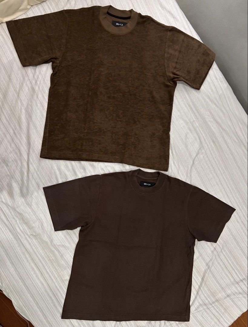 MN+LA Tees (Category: Tshirts & Polo Shirts ) located in Quezon City. Submitted by yaboiraf (Listing ID 1461143993, Image 1). Description: Brown Tee (Lower sa pic) Cotton fabric Size medium (W23 L28) Slight faded 550 Light Brown Tee (Upper sa pic) Cotton wool blend fabric Size medium (22.5W 27.5L) No issue 550 Lalamove or Jrs Express Quezon City.