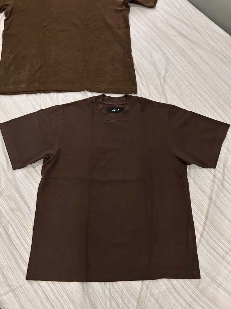 MN+LA Tees (Category: Tshirts & Polo Shirts ) located in Quezon City. Submitted by yaboiraf (Listing ID 1461143993, Image 3). Description: Brown Tee (Lower sa pic) Cotton fabric Size medium (W23 L28) Slight faded 550 Light Brown Tee (Upper sa pic) Cotton wool blend fabric Size medium (22.5W 27.5L) No issue 550 Lalamove or Jrs Express Quezon City.