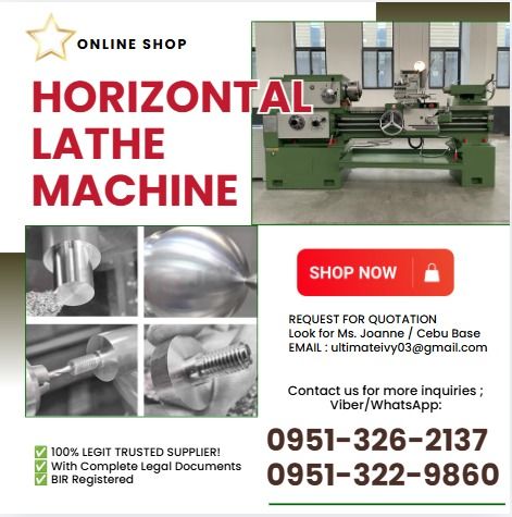 MODEL ; CA6140-1000 Horizontal lathe Machine (Category: Construction Tools & Equipment) located in Caloocan City. Submitted by cleverdog_5a203a (Listing ID 1461196541, Image 1). Description: Max swing over bed ; 400mm Max swing over cross silde ; 210mm Bed width ; 400mm Max work piece length ; 1000mm Spindle bore diameter ; 52mm Cutter size ; 25*25 Spindle speed and steps ; 10-1400 24 steps Spindle taper ; Morse No.6 No.of feeding ; 64 kinds Numb