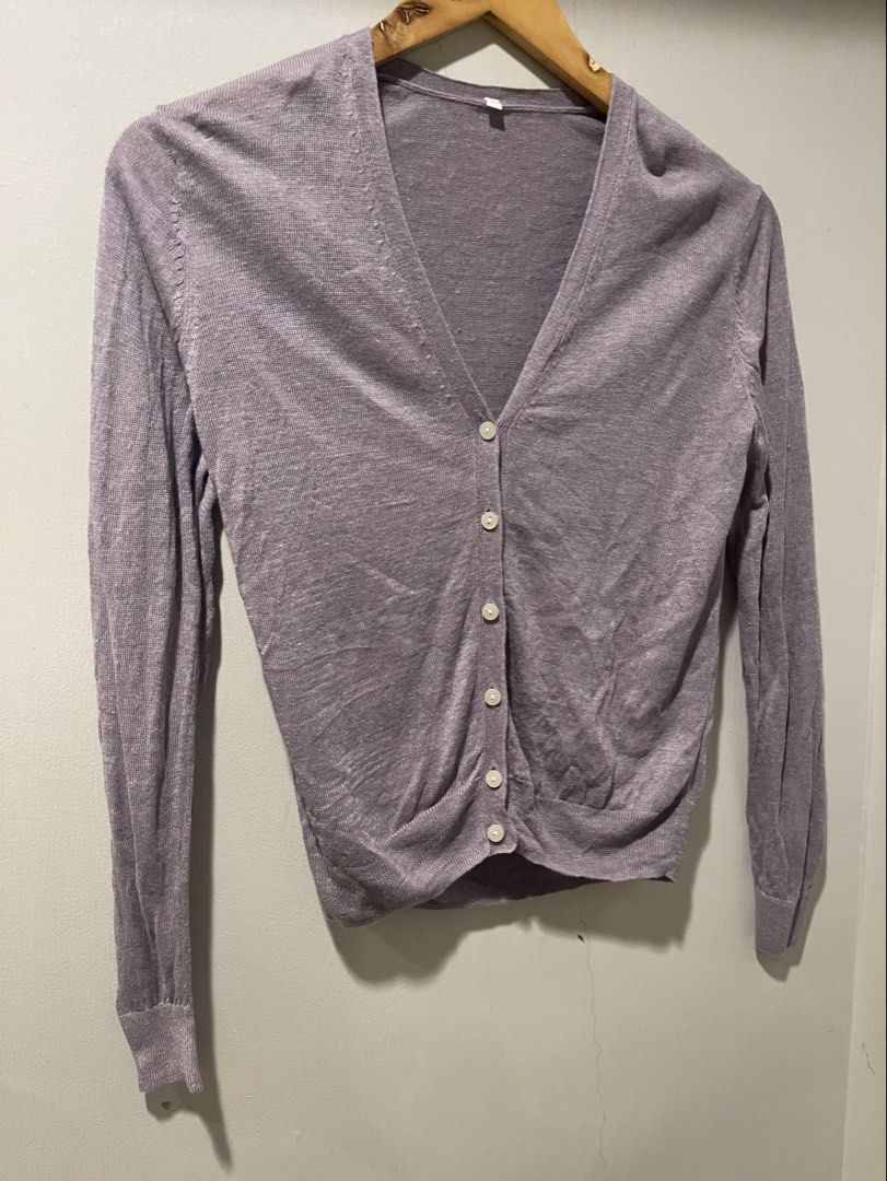 Muji 100% linen cardigan (Category: Coats, Jackets and Outerwear) located in Quezon City. Submitted by booktt (Listing ID 1461310404, Image 3). Description: 100% linen small muji light purple .