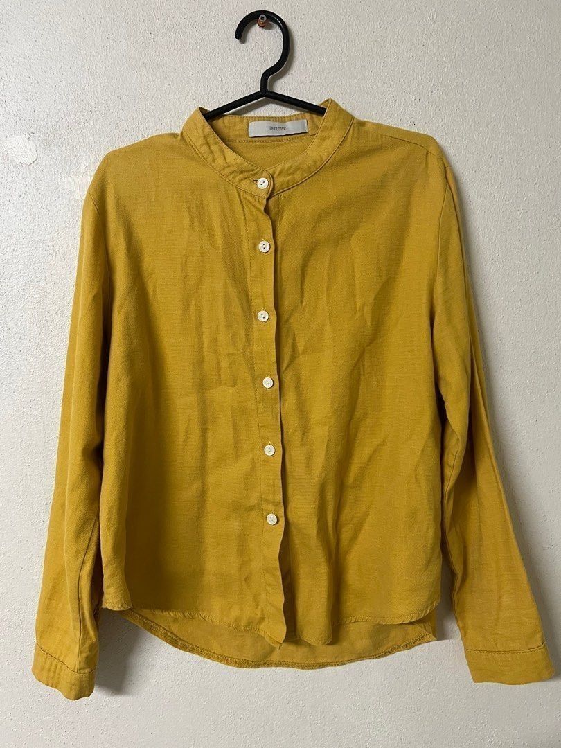 Mustard Button Up Chinese Collar Longsleeve (Category: Longsleeves) located in Mabalacat. Submitted by keb-a (Listing ID 1461169745, Image 1). Description: 🍒 — small — b: 32~34" — w: 24~26" 🍒 — unique chinese (mandarin) collar — button-up front — lightweight, breathable fabric — relaxed fit — bold mustard color — slight discoloration near bottom part button 🍒 — rfs: decluttering — mop: gcash — mod: j&t ଘ(੭*ˊᵕˋ)੭* DM me for inquiries!.