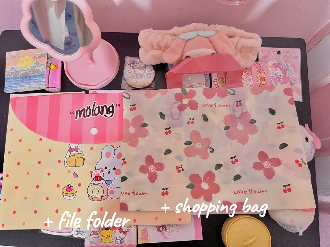 MY MELODY PINK SANRIO BUNDLE TAKE ALL (Category: Craft Supplies & Tools) located in Manila. Submitted by elra.preloved (Listing ID 1461144952, Image 2). Description: - Adorable My Melody pink Sanrio bundle - Perfect for gifts or personal collection - Features a variety of cute items: stationery (notebooks, sticky notes, memo), toys (squishies), mirror, bath headband, charm, bag pin, and more - All items are themed around My Melody and pink colors