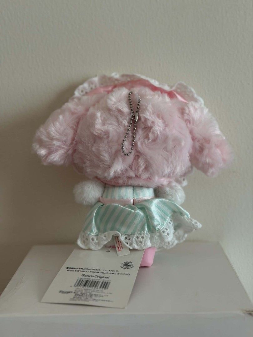 My Melody Rare (Category: Plushies & Soft Toys) located in Manila. Submitted by inyouuuuung (Listing ID 1461204077, Image 2). Description: - Adorable My Melody plush toy - Features a pink bonnet with delicate lace trim - Dressed in a charming mint green striped dress - Decorated with sweet pink bows - Comes with a convenient ball chain attached - Authentic Sanrio Original item - Made in China.