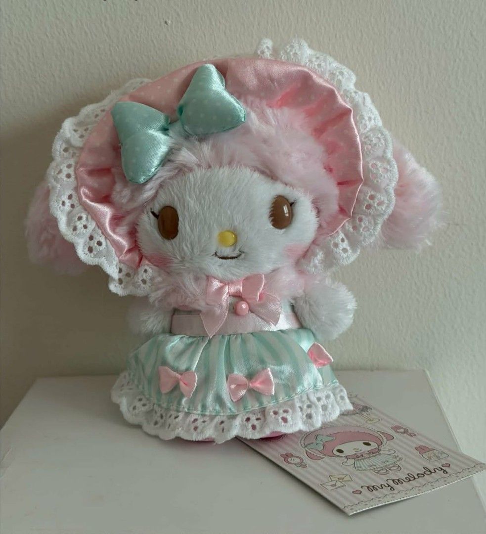 My Melody Rare (Category: Plushies & Soft Toys) located in Manila. Submitted by inyouuuuung (Listing ID 1461204077, Image 1). Description: - Adorable My Melody plush toy - Features a pink bonnet with delicate lace trim - Dressed in a charming mint green striped dress - Decorated with sweet pink bows - Comes with a convenient ball chain attached - Authentic Sanrio Original item - Made in China.