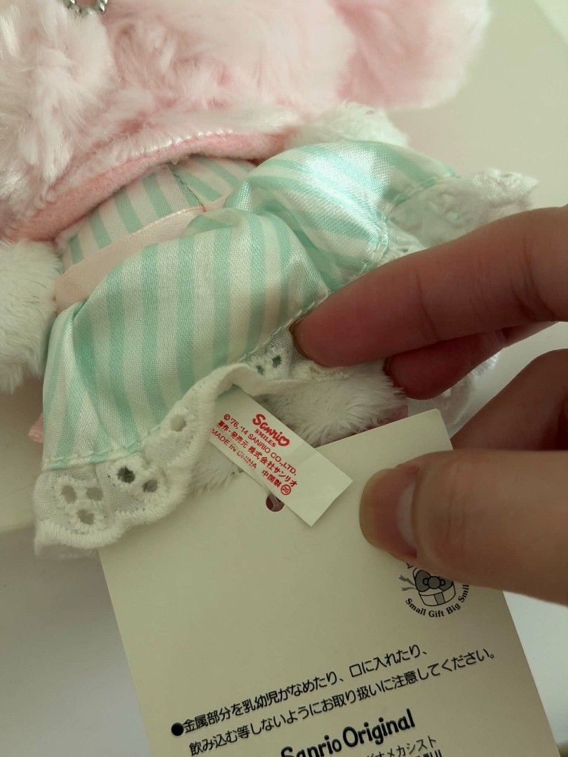 My Melody Rare (Category: Plushies & Soft Toys) located in Manila. Submitted by inyouuuuung (Listing ID 1461204077, Image 3). Description: - Adorable My Melody plush toy - Features a pink bonnet with delicate lace trim - Dressed in a charming mint green striped dress - Decorated with sweet pink bows - Comes with a convenient ball chain attached - Authentic Sanrio Original item - Made in China.