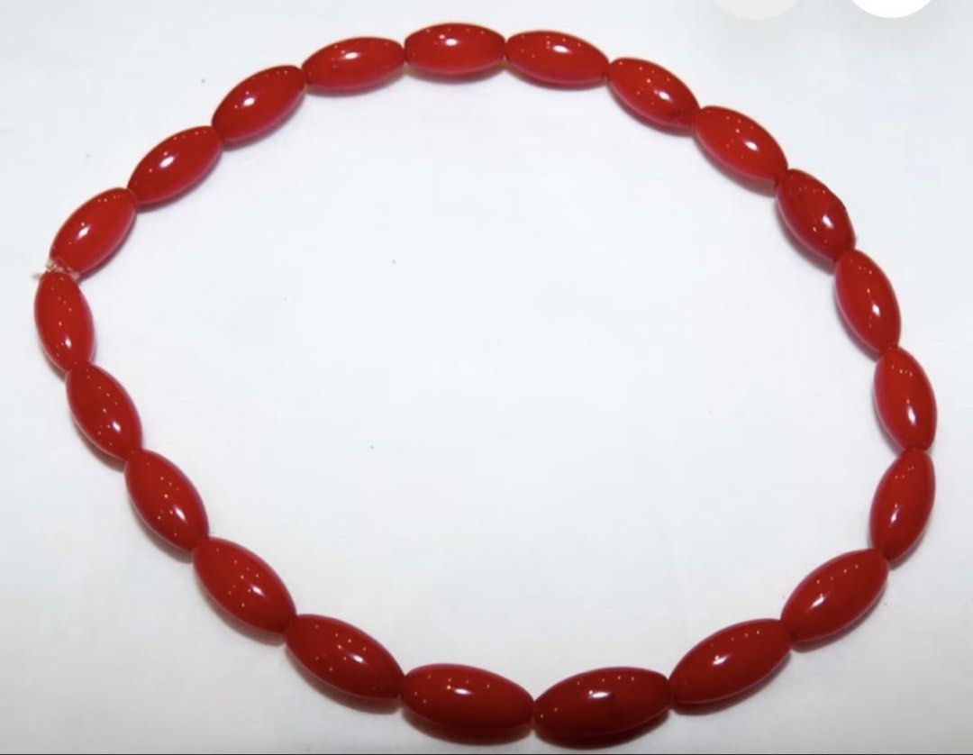 Natural Red Corales Bracelet (Category: Bracelets) located in Kalibo. Submitted by sunnysidegold (Listing ID 1461219641, Image 2). Description: Natural red coral bracelet elongated ,rice grain beads 16-18cm.
