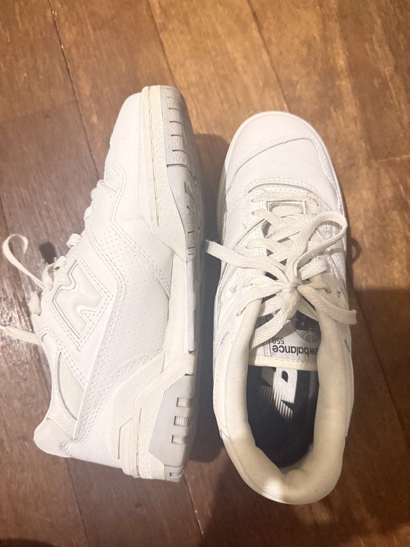 New Balance 550 White Sneakers (Category: Sneakers) located in Quezon City. Submitted by earlyyy0729 (Listing ID 1461233743, Image 1). Description: - Classic white New Balance 550s - Low-top design - Leather upper with perforations - Lace-up closure - Super versatile, goes with everything - Great for daily wear - US 5 / 23 CM RFS: Hindi na po masyado nasusuot. 3x lang nagamit. no box na. Bought it from Korea. Lady Owned 🙂.
