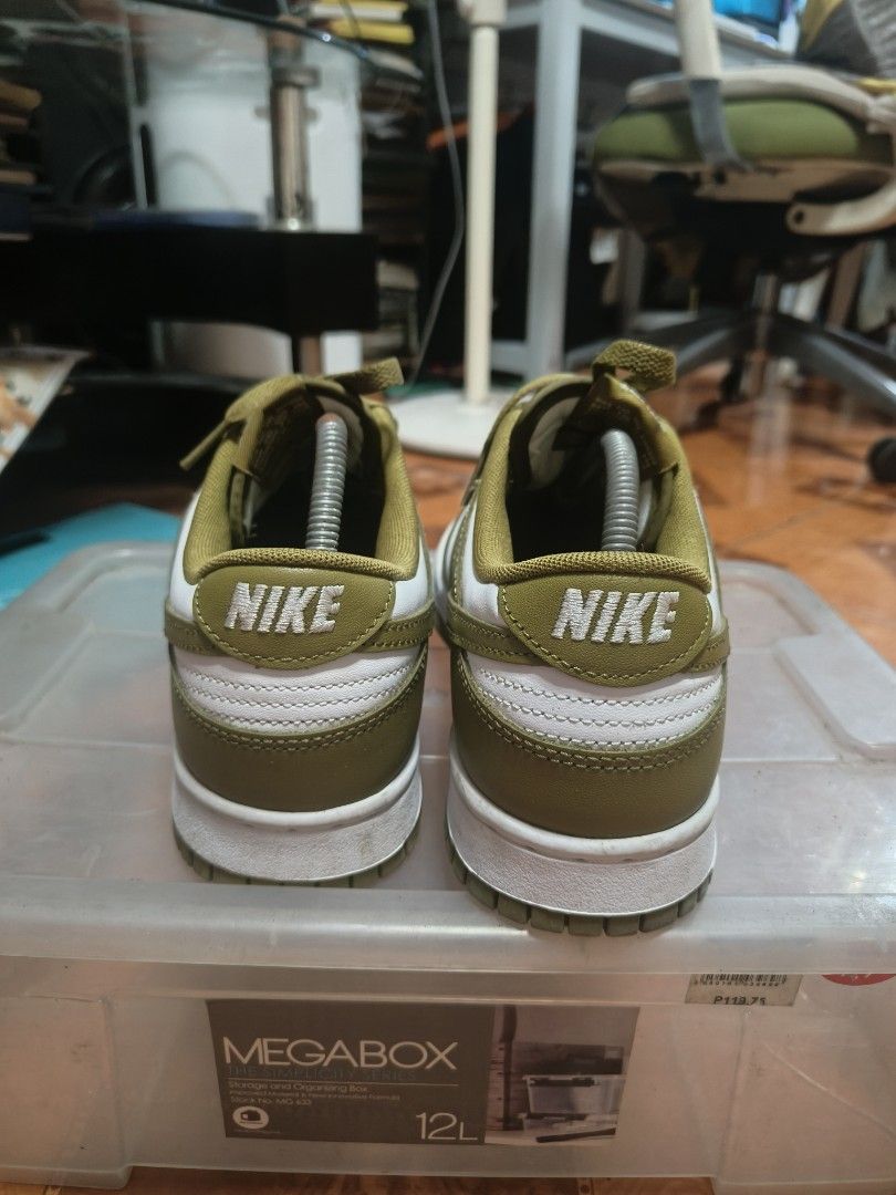 Nike Dunk Low Olive Green White (Category: Sneakers) located in Quezon City. Submitted by yglewis13 (Listing ID 1461274221, Image 2). Description: for sale Nike Dunk Low - Color: Olive Green and White - Classic silhouette - Comes with shoe trees - Ideal for everyday wear size 9 good cond used only 5x with crease protect i still have the box 3500 only rfs: di na nagagamit pm details.