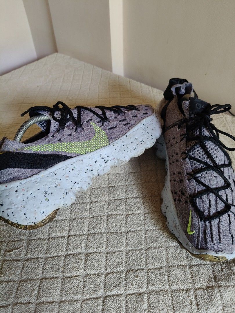 Nike Space Hippie 04 Grey Volt (Category: Sneakers) located in Dumaguete. Submitted by happyocean_14dac6 (Listing ID 1461149126, Image 3). Description: - Nike Space Hippie 04 sneakers - Grey knit upper with volt green accents - Unique speckled sole made from recycled materials - Lace-up closure - Perfect for everyday wear or light workouts - Please check photos for condition details - Galing Hongkong balik bayan box - Minimal signs of usage only.