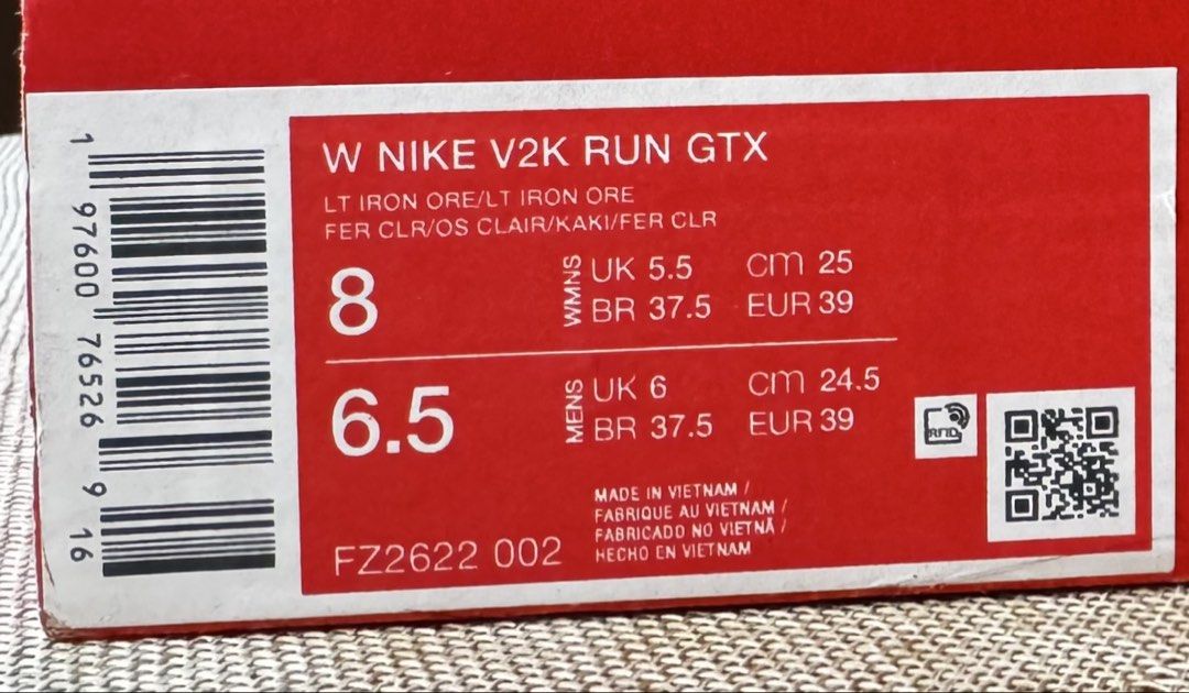 Nike V2K Run GTX "LT Iron Ore" Sneakers (Category: Sneakers) located in Cebu City. Submitted by jov_146 (Listing ID 1461270430, Image 2). Description: - Brand: Nike - Model: V2K Run GTX - Feature: Gore-Tex Waterproof - Color: LT Iron Ore - Size: UK 6.5 (Mens) / EUR 39 - Condition: Comes with original box - Ideal for: Running and everyday wear.