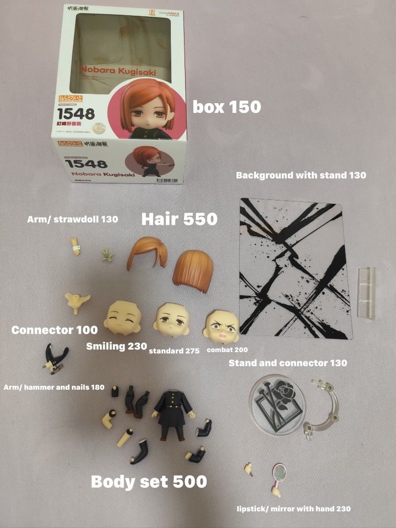 Nobara Kugasaki Nendoroid splits (Category: Figurines & Statues) located in Cabiao. Submitted by winzelkian78595 (Listing ID 1461248455, Image 1). Description: Nobara splits for sale, good as new condition. as per the paint smudge on the hair it was a factory defect. Can give discounts if 2 or more kukunin items are negotiable 😊.
