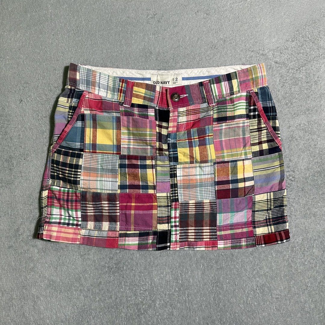Old Navy Patchwork Plaid Mini Skirt Size 2 (Category: Skirts) located in Bayombong. Submitted by rochelle_archive_garments (Listing ID 1461322112, Image 1). Description: - Cute Old Navy mini skirt - Colorful patchwork plaid design - Front and back pockets - Button and zipper closure - Size 2 - Great for casual wear.