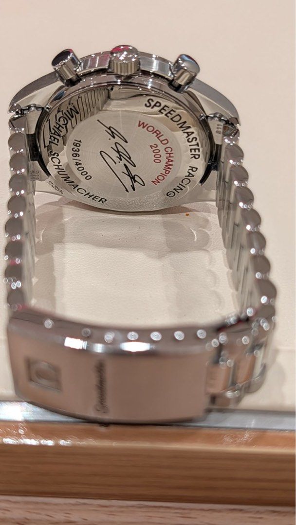 Omega Speedmaster 2000 Michael Schumacher Racing Watch (Category: Luxury Watches) located in Quezon City. Submitted by pau_h (Listing ID 1461320889, Image 2). Description: Newly serviced Omega Speedmaster 2000 2 years warranty Price: 235K Contact here for details: 09189222383 Watch details: - Omega Speedmaster Racing Michael Schumacher World Champion 2000 Edition - Stainless steel bracelet - Chronograph function - Includes original Omega box - Id