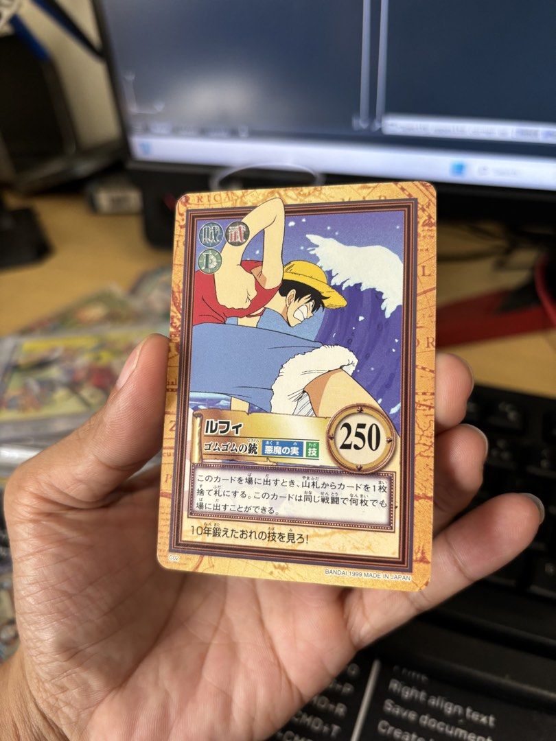 One Piece Cardass Hyper Battle Luffy Card (Category: Raw Singles) located in Tarlac. Submitted by wisemoon_jonas (Listing ID 1461323031, Image 1). Description: - One Piece Cardass Hyper Battle Card - Features Monkey D. Luffy - Power Level: 250 - From the TV Animation Series - Made in Japan - Ideal for collectors and fans - A piece of One Piece history!.