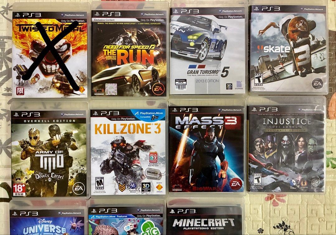Original PS3 Games P500 each Complete with Manuals (Category: PlayStation) located in Quezon City. Submitted by inmycloset03 (Listing ID 1444964734, Image 2). Description: - Collection of PlayStation 3 (PS3) Games - Popular Titles Included: - Twisted Metal - Need for Speed: The Run - Gran Turismo 5 - Skate - Army of Two - Killzone 3 - Mass Effect 3 - Injustice - Disney Universe - LittleBigPlanet 2 - Minecraft - WWE 13 - Plants vs. Zombies Garden 