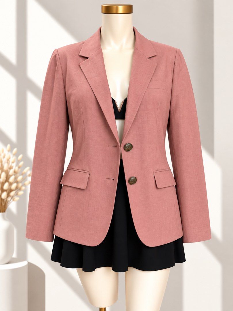 Peach Mid Length Corporate Blazer (Category: Coats, Jackets and Outerwear) located in Taguig. Submitted by vm.co (Listing ID 1461274185, Image 1). Description: Perfect for: • Corporate office wear • Business travel • Smart casual outfits • Rainy or cool weather • Capsule wardrobe • Everyday sophisticated styling Condition: Appears to be in very good preloved condition with no visible major stains, tears, or discoloration in the photo. A light ste