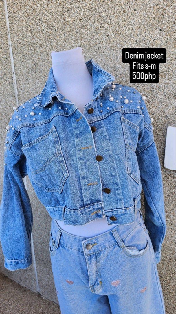 Pearl Embellished Denim Jacket - Fits S-M (Category: Coats, Jackets and Outerwear) located in Cebu City. Submitted by cutexoxoshop (Listing ID 1461311643, Image 1). Description: - Cute cropped denim jacket adorned with pearls. - Versatile styling: pairs well with jeans or skirts. - Fits small to medium frames (S-M). - Ideal for nights out or elevating everyday outfits. - Unique piece to add flair to your wardrobe..