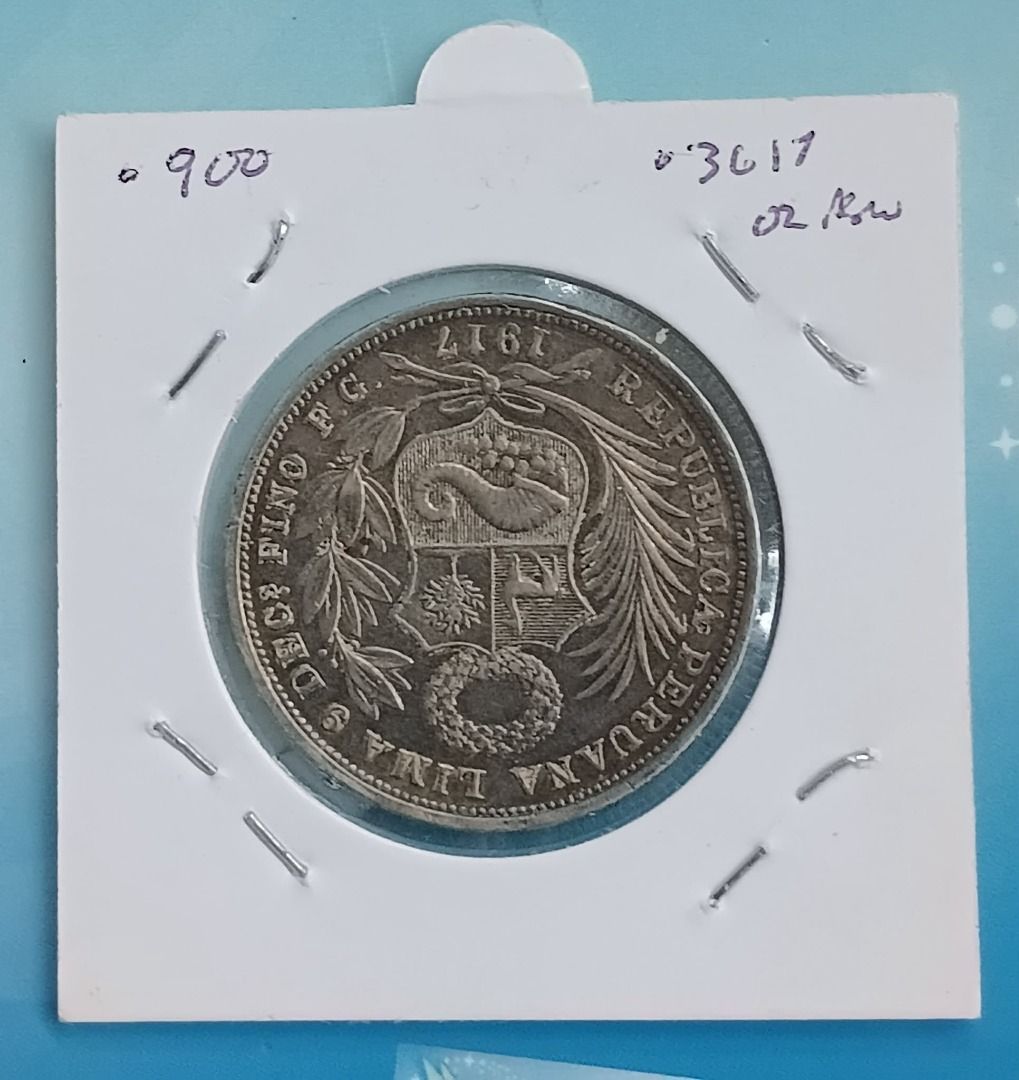 Peru Half Sol 1917 Silver Coin (Category: Currency) located in Quezon City. Submitted by allaboutcollectibles (Listing ID 1461121101, Image 2). Description: What you see is what you get. Issuer: Peru Years: 1917 Value: 1/2 Sol Composition: Silver (.900) Weight: 12.5 g Diameter: 30 mm Thickness: 2 mm This coin is guaranted genuine, thank you for visiting my store. .