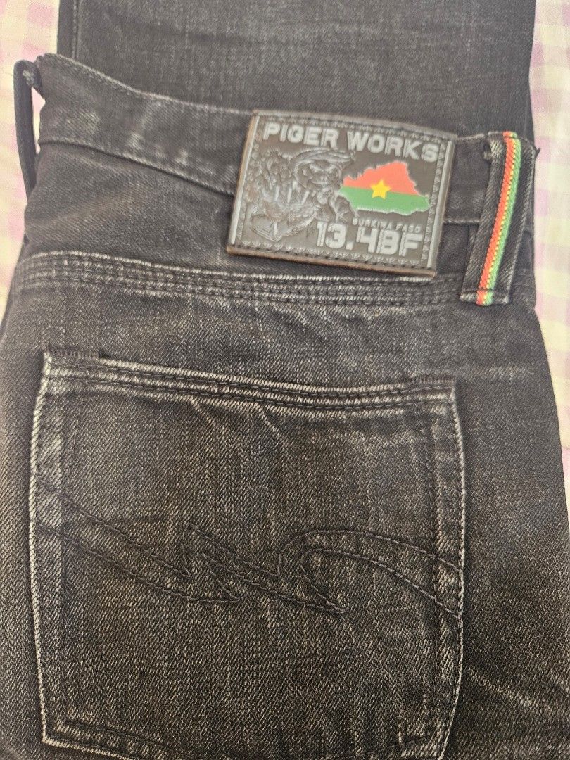 Piger Works 13.4BF Black Edition Jeans (Category: Jeans) located in Mandaluyong City. Submitted by reyerayo (Listing ID 1461181256, Image 2). Description: - Piger Works 13.4BF Black Edition black denim featuring 13.4 oz sanforized Burkina Faso cotton. sz 32 5S model ( slim straight) actual waist 34.5 inches 7 & 3/4 inches leg opening hemmed at 38.5 inches .