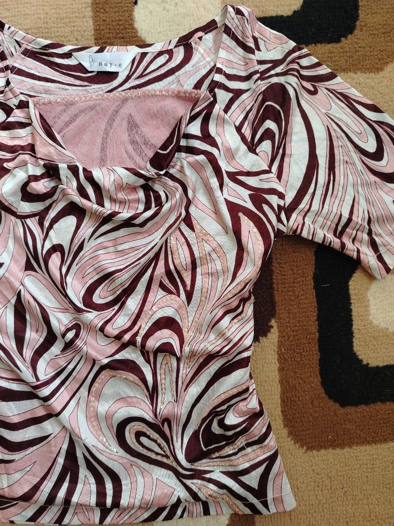 Pink beaded Paisley-pattern cow neck top (Category: Blouses) located in Panabo. Submitted by _elfiethreads (Listing ID 1461185678, Image 2). Description: Small-medium (minamal missing sequins).