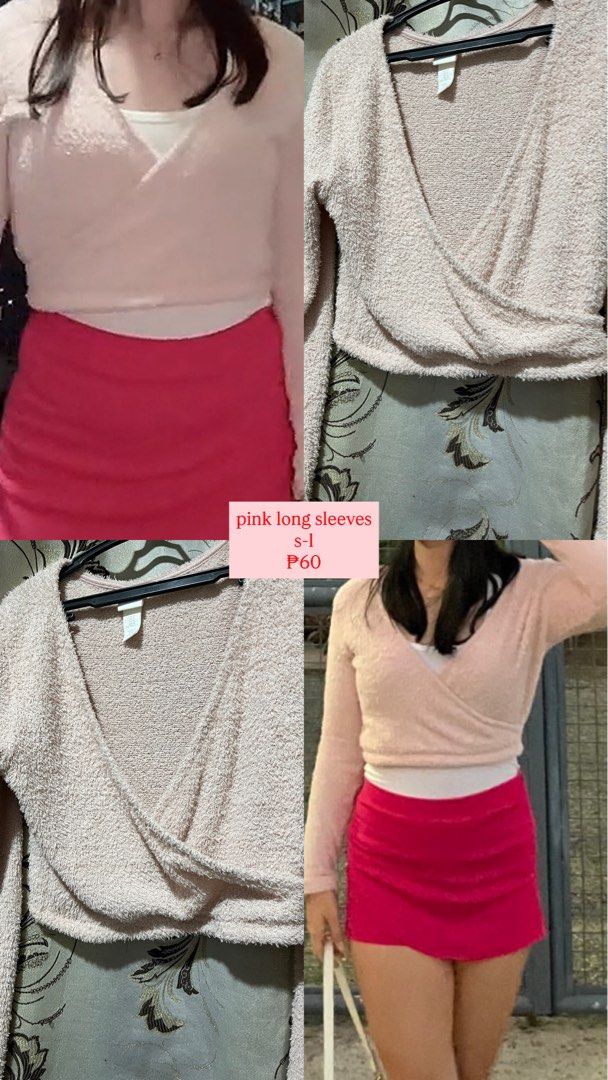 Pink fluffy wrap long sleeve top (Category: Longsleeves) located in Manila. Submitted by jamalynnah (Listing ID 1461133357, Image 1). Description: - Super soft pink fluffy long sleeve top - Cozy wrap style neckline - Versatile for layering or wearing alone - Ideal for casual outings or lounging at home - Easily pairs with skirts or jeans.