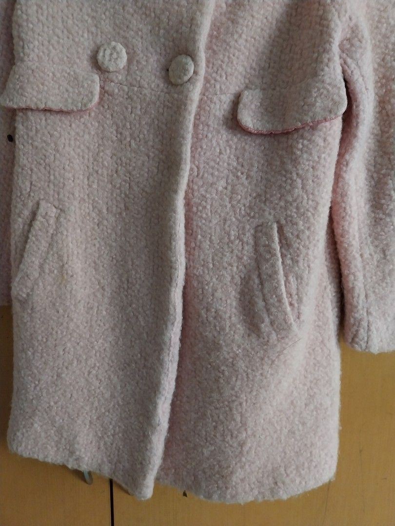 Pink Textured Double-Breasted Coat (Category: Coats, Jackets and Outerwear) located in Cavite. Submitted by angelistuff (Listing ID 1461130770, Image 3). Description: - Cute pink textured coat - Double-breasted front with button closures - Two front pockets - Warm and cozy feel - Small stain on the right sleeve cuff - Ideal for cooler weather.