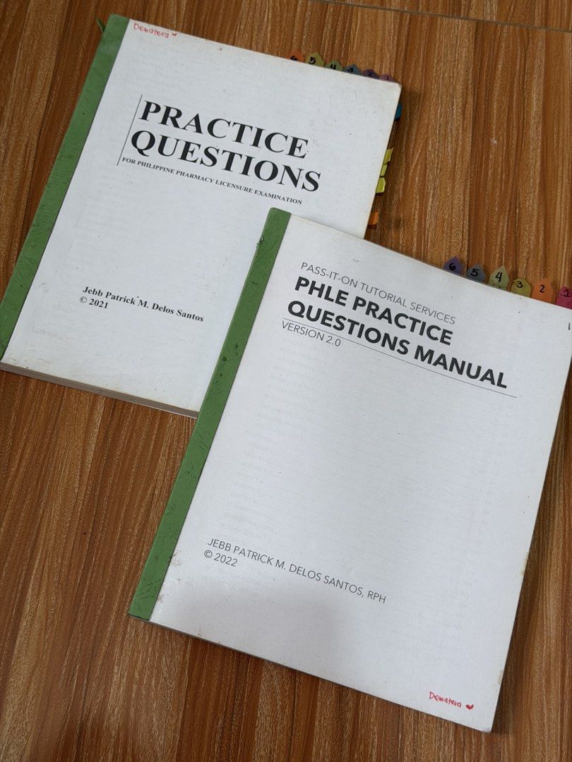 PIOT PRACTICE QUESTIONS (FOR PHARMACY LICENSURE EXAMINATION) VERSION 1&2 (Category: Assessment Books) located in San Mateo. Submitted by shane2208 (Listing ID 1461203338, Image 2). Description: PIOT 1&2 - ₱700 for 2 books PHLE Practice Questions Manual & Practice Questions Books - Review books for Philippine Pharmacy Licensure Examination - Author: Jebb Patrick M. Delos Santos - Titles: 'Practice Questions' (2021) and 'PHLE Practice Questions Man