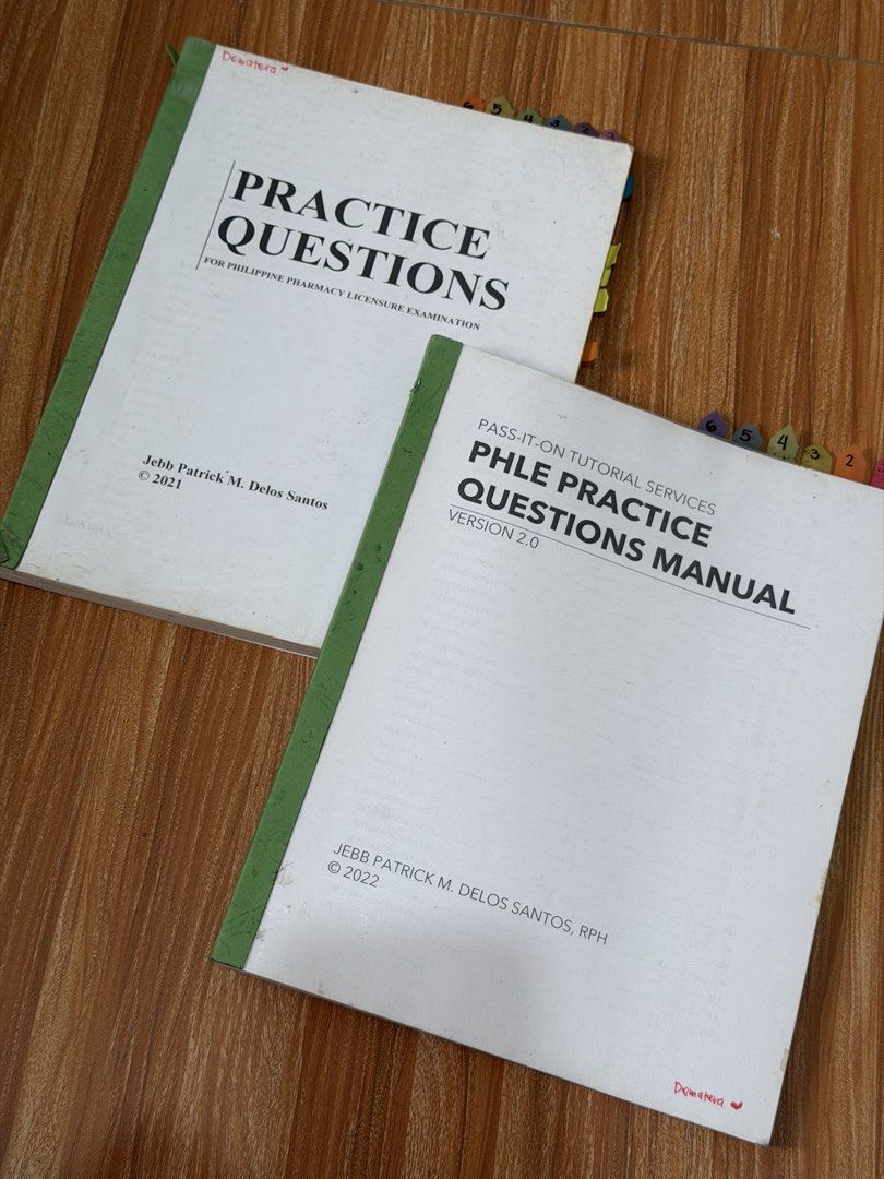 PIOT PRACTICE QUESTIONS (FOR PHARMACY LICENSURE EXAMINATION) VERSION 1&2 (Category: Assessment Books) located in San Mateo. Submitted by shane2208 (Listing ID 1461203338, Image 1). Description: PIOT 1&2 - ₱700 for 2 books PHLE Practice Questions Manual & Practice Questions Books - Review books for Philippine Pharmacy Licensure Examination - Author: Jebb Patrick M. Delos Santos - Titles: 'Practice Questions' (2021) and 'PHLE Practice Questions Man